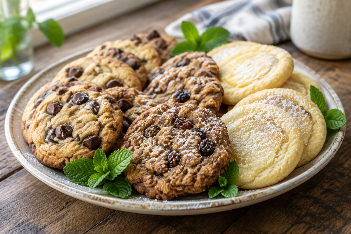 Assorted homemade cookies arranged on a rustic plate showcasing must-try cookie recipes