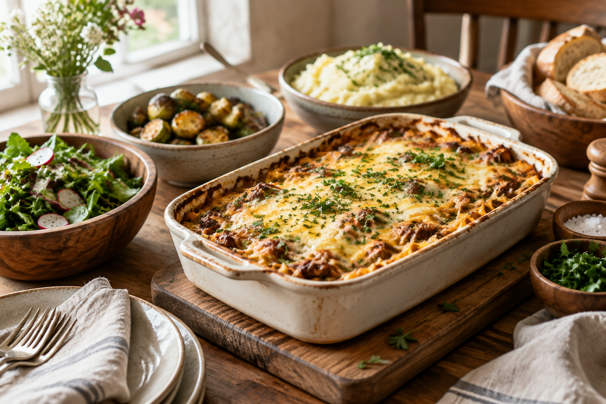 Hearty casserole with melted cheese and herbs, a perfect family meals simple dish for dinner