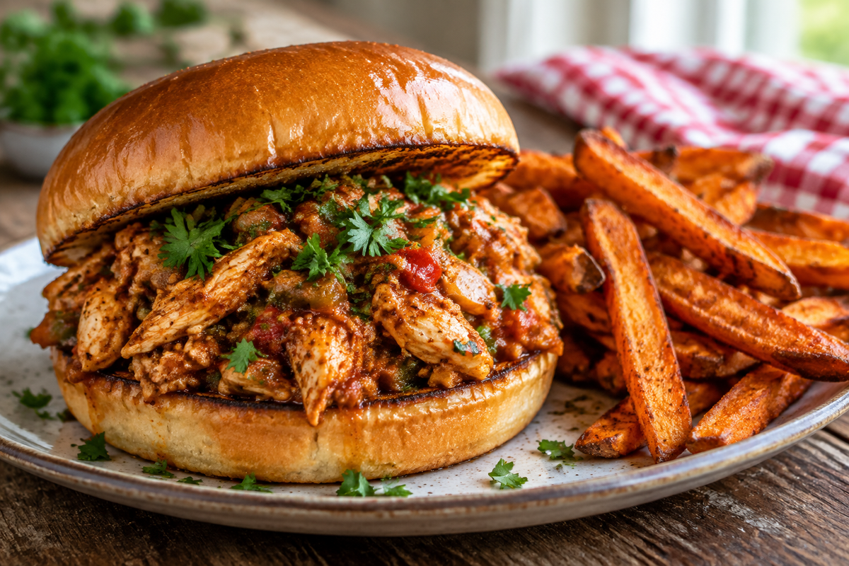 Delicious Cajun chicken sloppy joes on toasted buns garnished with parsley