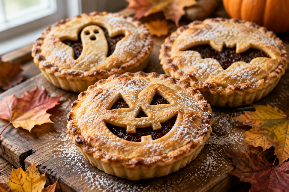 Easy spooky pies with golden crust and Halloween cutouts, perfect quick homemade Halloween treats