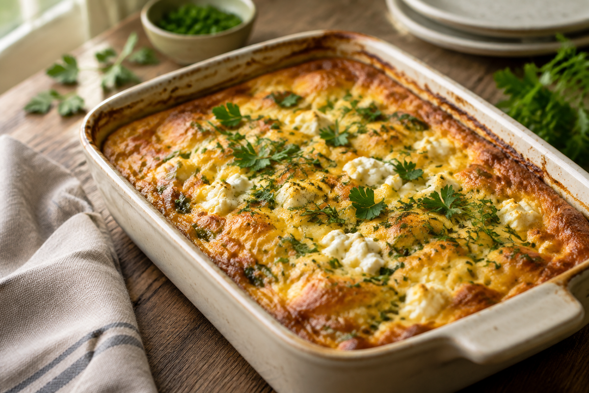 Egg casserole with cottage cheese and herbs, perfect easy meal prep dish