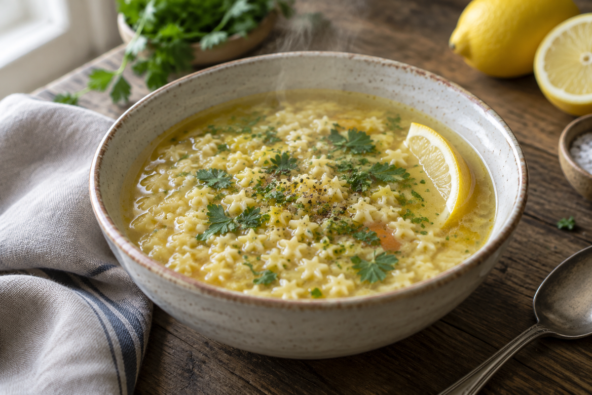 Bowl of comforting pastina soup with fresh parsley garnish, classic Italian penicillin soup