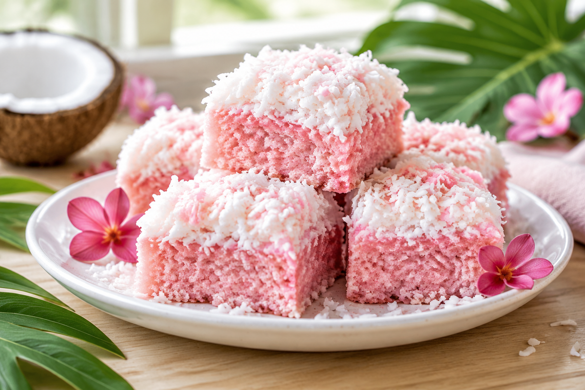 Pink Coconut Snowball Cake Bars Recipe – allhoursrecipes