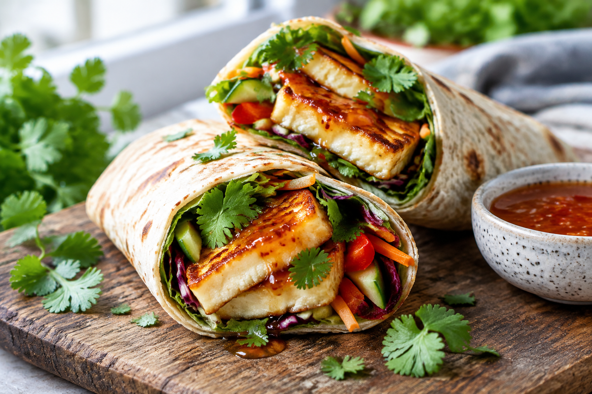 Sweet chili halloumi wraps with crispy golden cheese and fresh vegetables, showcasing the sweet chili halloumi wraps